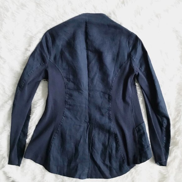 AMARYLLIS 100% Linen Navy Blue Blazer Jacket - Picture 2 of 8